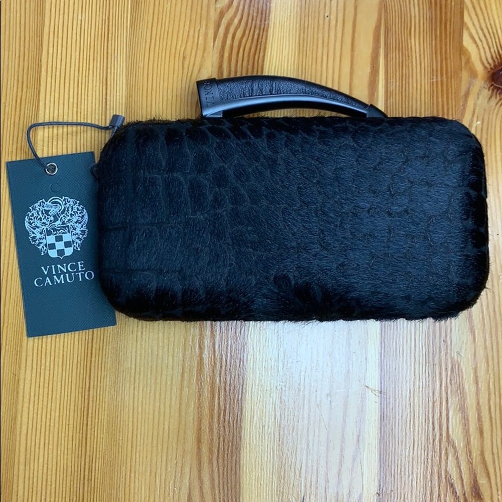 Vince Camuto leather clutch w/ real cow hide fur